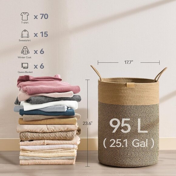Laundry Hamper 95L,Large Laundry Basket for Clothes,Decorative Storage Basket fo - Picture 2 of 6